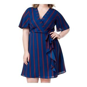 Monteau Striped Faux Wrap Dress